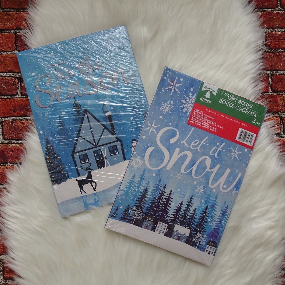 💰3/$25  2-Pack (6 Boxes) Christmas House Gift Boxes Blue Snow